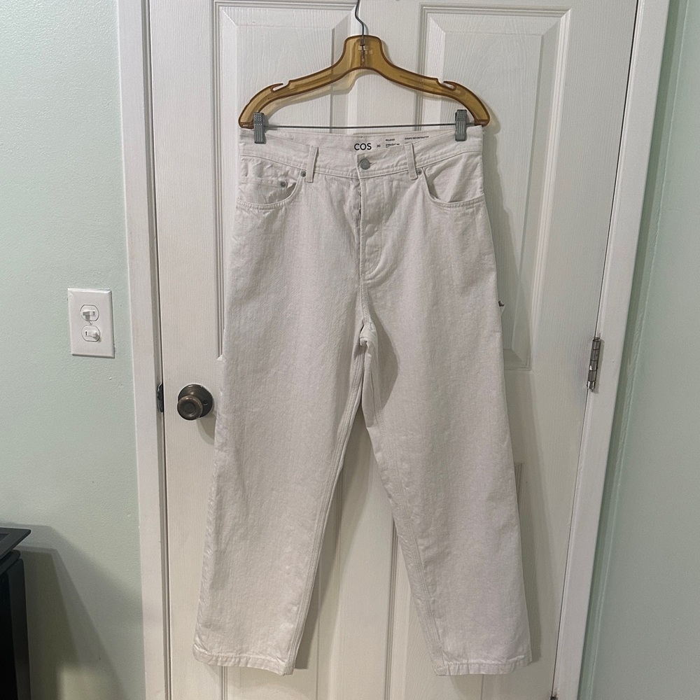 COS Cream Relaxed Mid Rise Straight Leg Jeans
